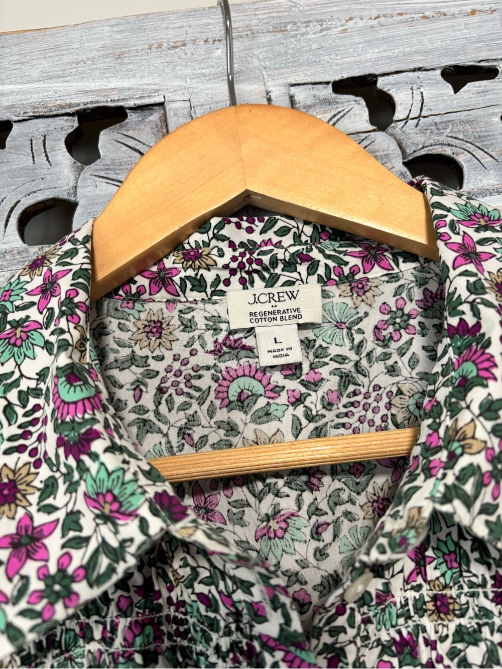 NEW J. Crew Factory Short-Sleeve Smocked Floral Green/Pink Shirt Dress - Picture 10 of 11